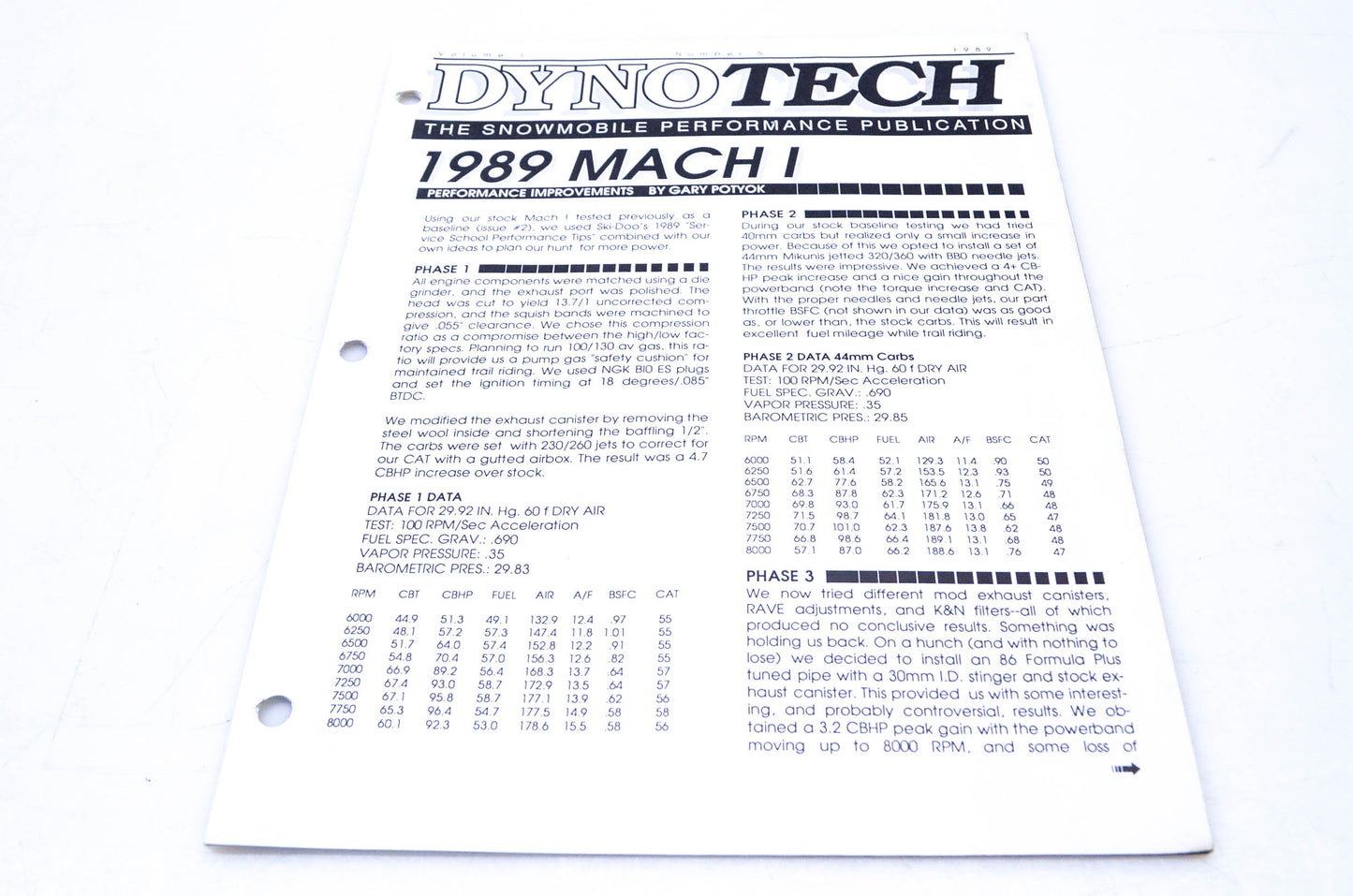 DynoTech 1989 Snowmobile Performance Publication Volume 1 Number 5 NOS