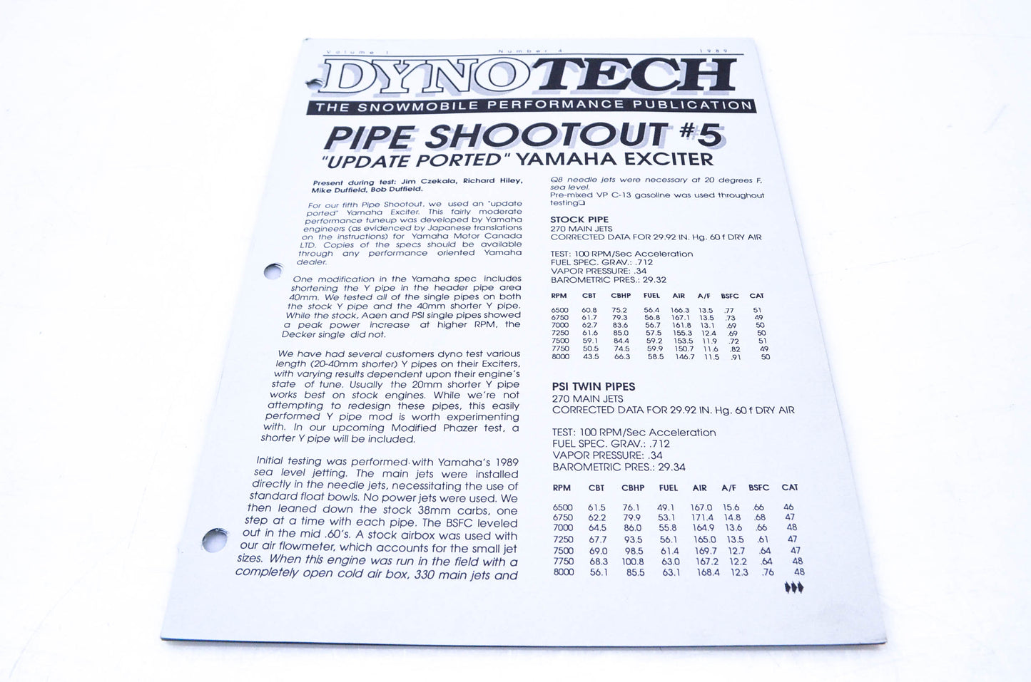 DynoTech 1989 Snowmobile Performance Publication Volume 1 Number 4 NOS