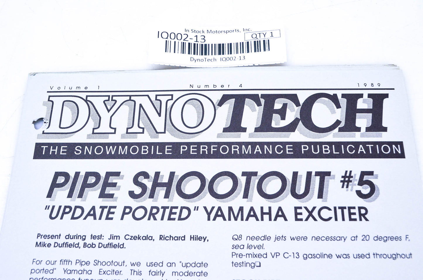 DynoTech 1989 Snowmobile Performance Publication Volume 1 Number 4 NOS
