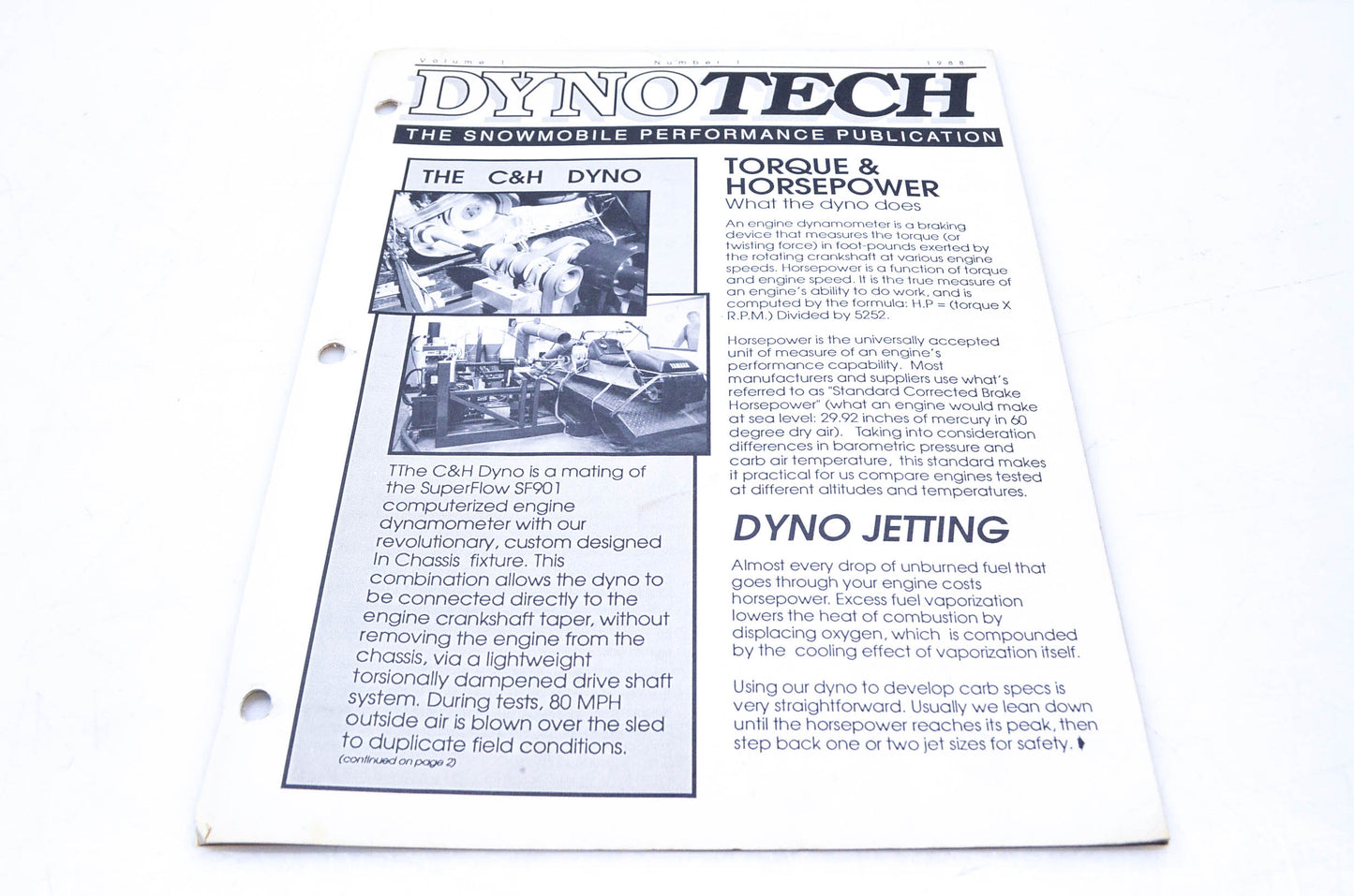DynoTech 1988 Snowmobile Performance Publication Volume 1 Number 1 NOS