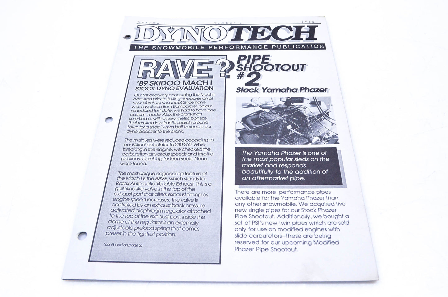 DynoTech 1988 Snowmobile Performance Publication Volume 1 Number 2 NOS