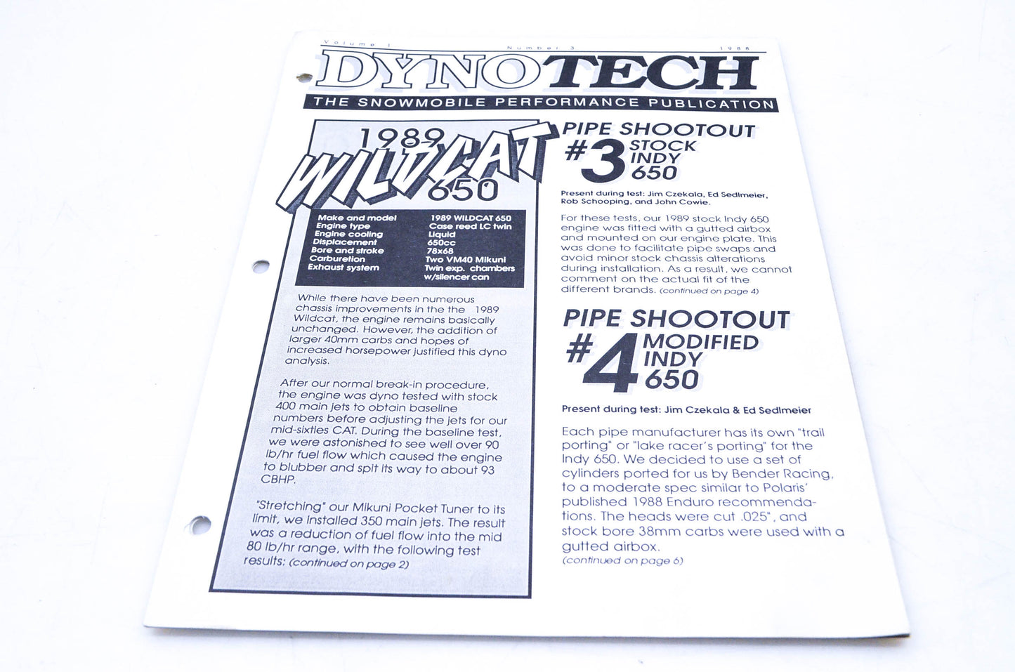 DynoTech 1988 Snowmobile Performance Publication Volume 1 Number 3 NOS