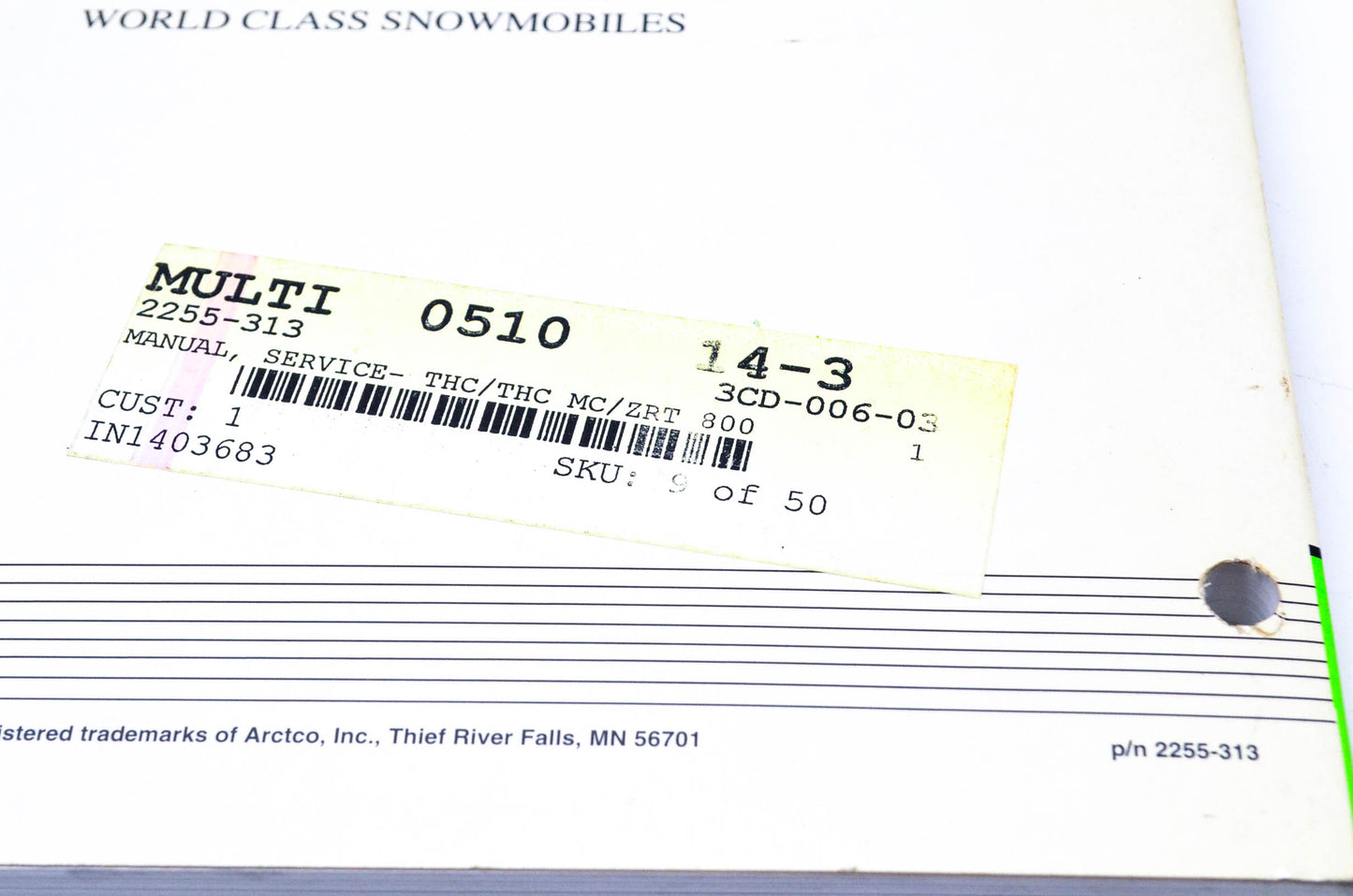 New OEM Arctic Cat 2255-313 1996 Arctic Cat Snowmobile Service Manual NOS