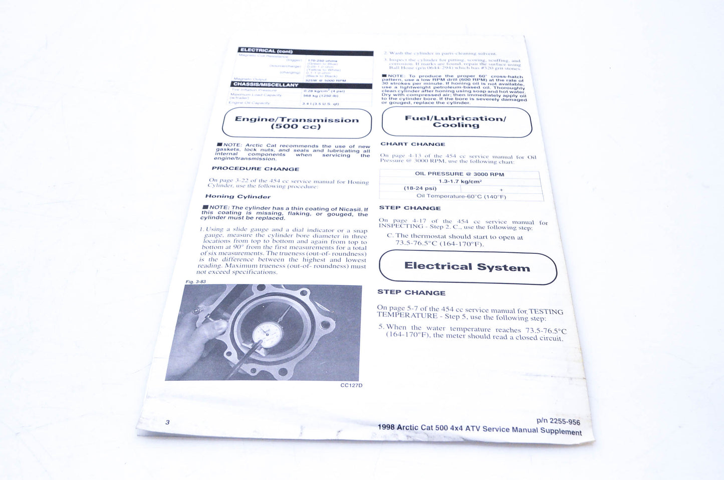 OEM Arctic Cat 2255-956 1998 Arctic Cat 500 4x4 ATV Service Manual Supplement