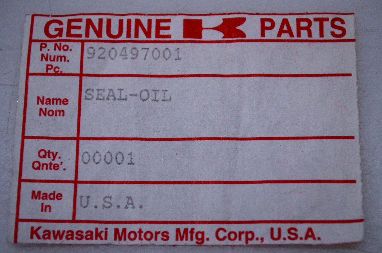 New OEM Kawasaki 920497001 Oil Seal NOS