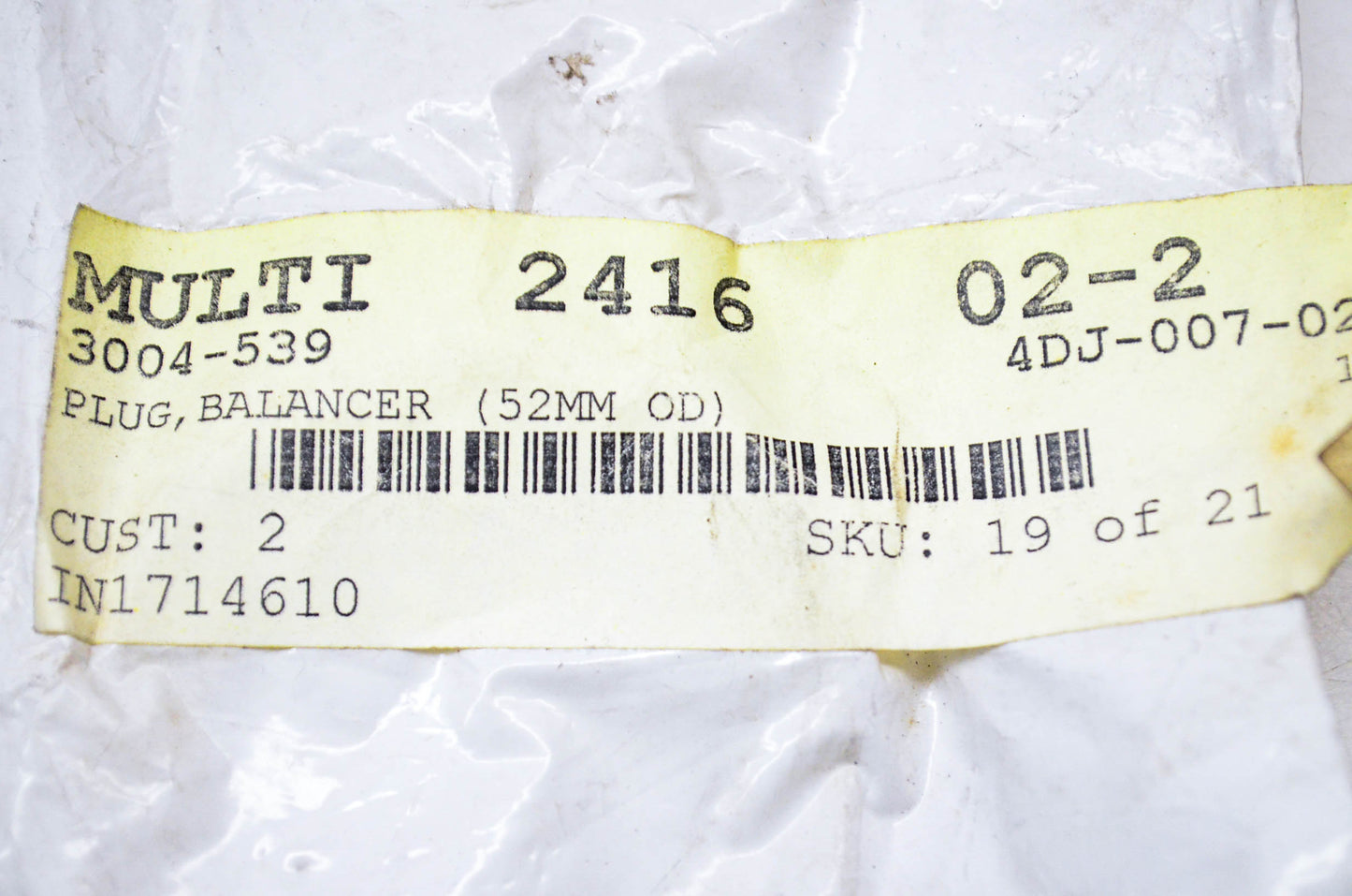 New OEM Arctic Cat 3004-539 Balancer Plug 52mm NOS