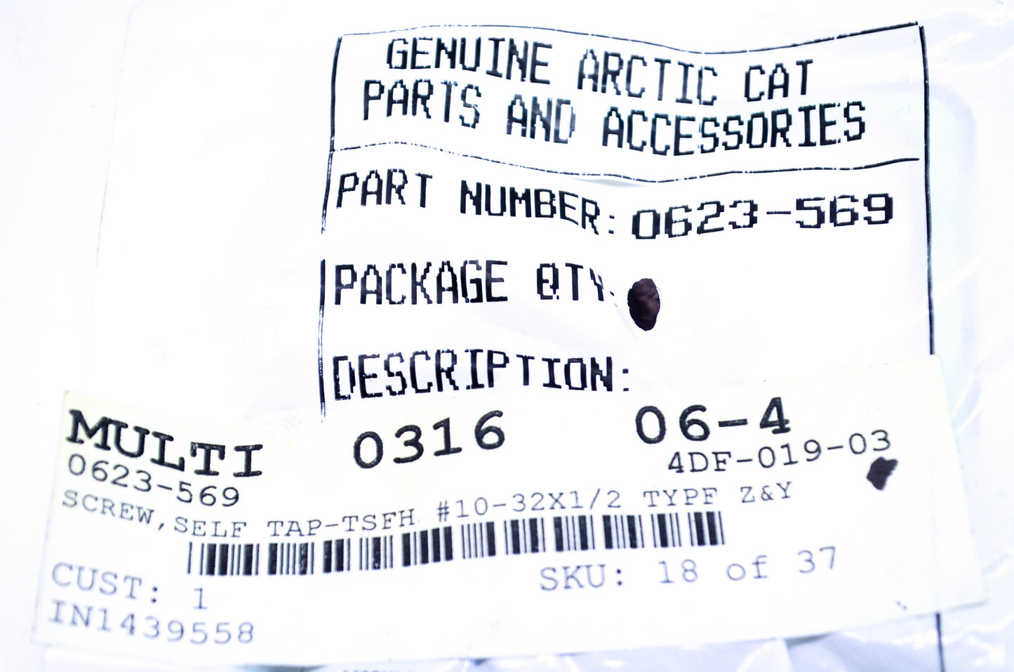 New OEM Arctic Cat 0623-569 Self Tap Screw #10-32x1/2 Qty 5 NOS