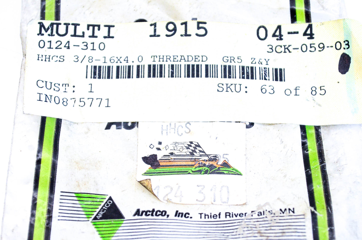 New OEM Arctic Cat 0124-310 Threaded Hex Cap Screw 3/8-16x4.0 NOS