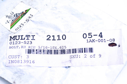 New OEM Arctic Cat 0123-523 Right Hand Rib Bolt 5/16-18x.625 Qty 2 NOS