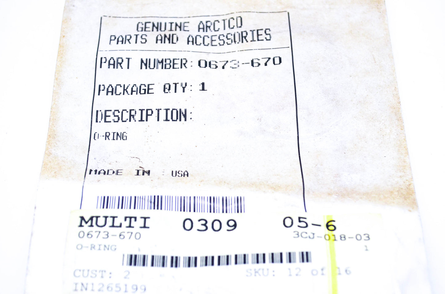 New OEM Arctic Cat 0673-670 Tigershark O Ring NOS