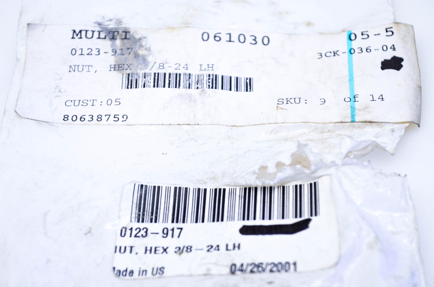 New OEM Arctic Cat 0123-917 Left Hand Hex Nut 3/8-24 NOS