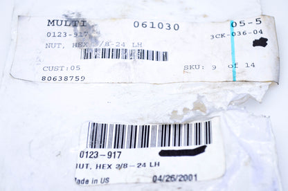 New OEM Arctic Cat 0123-917 Left Hand Hex Nut 3/8-24 NOS