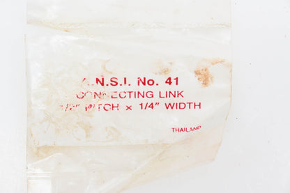 A.N.S.I. 41 Connecting Links #41 1/2"Pitch x 1/4" Width Qty 2 NOS