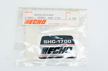 New OEM Echo 89011521460 Model SHC-1700 Label NOS