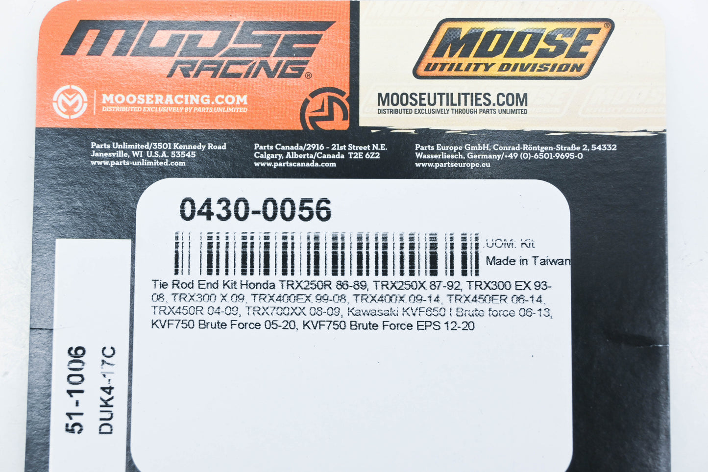 Moose Racing 0430-0056, 51-1006 Tie Rod End Kit NOS