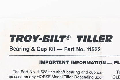 Troy-Bilt 11522 Bearing & Cup Kit NOS