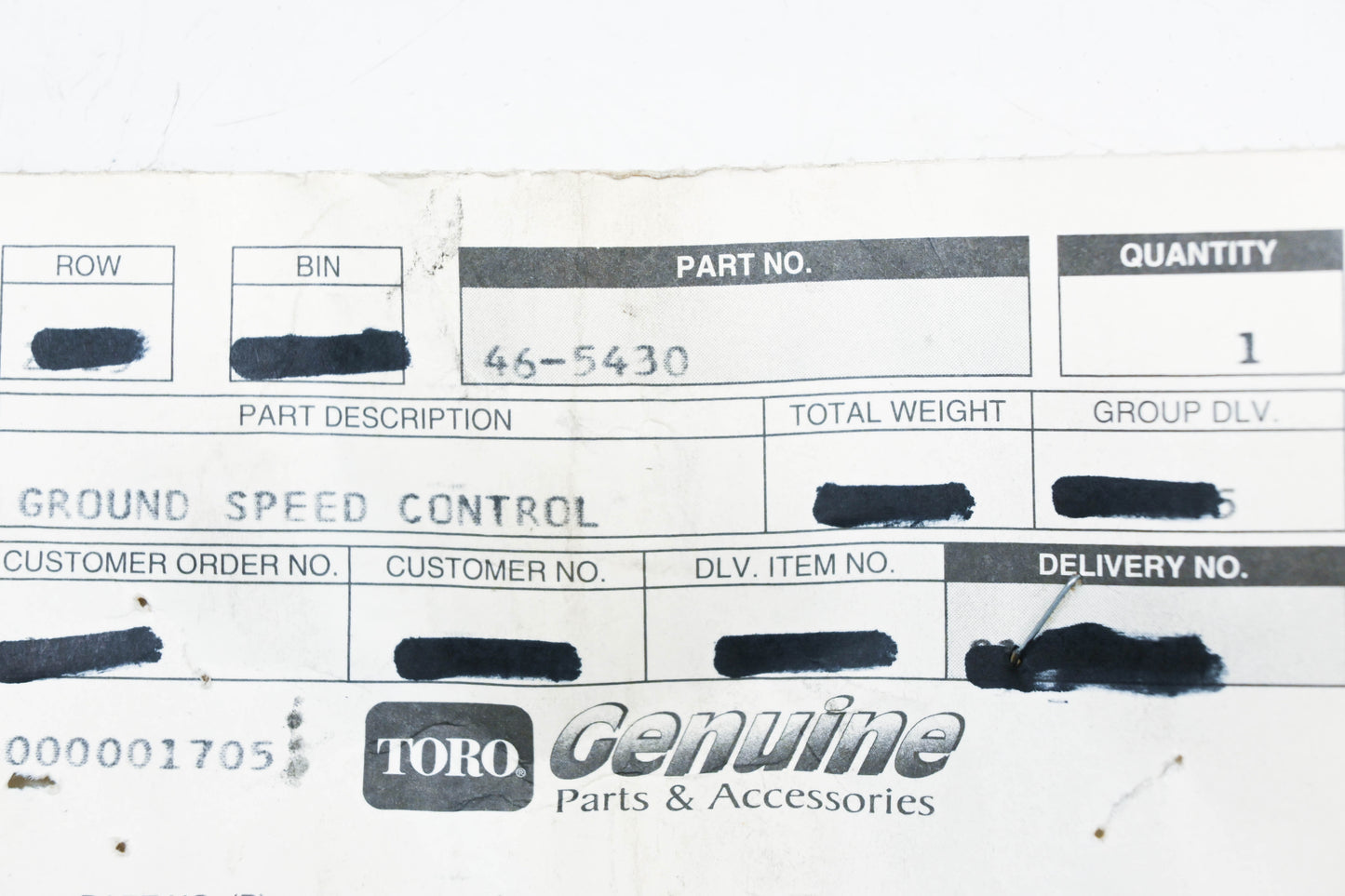 Toro 46-5430 Speed Control Cable NOS
