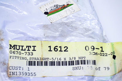 New OEM Arctic Cat 0670-733 Straight Fitting 5/16x3/8 NOS