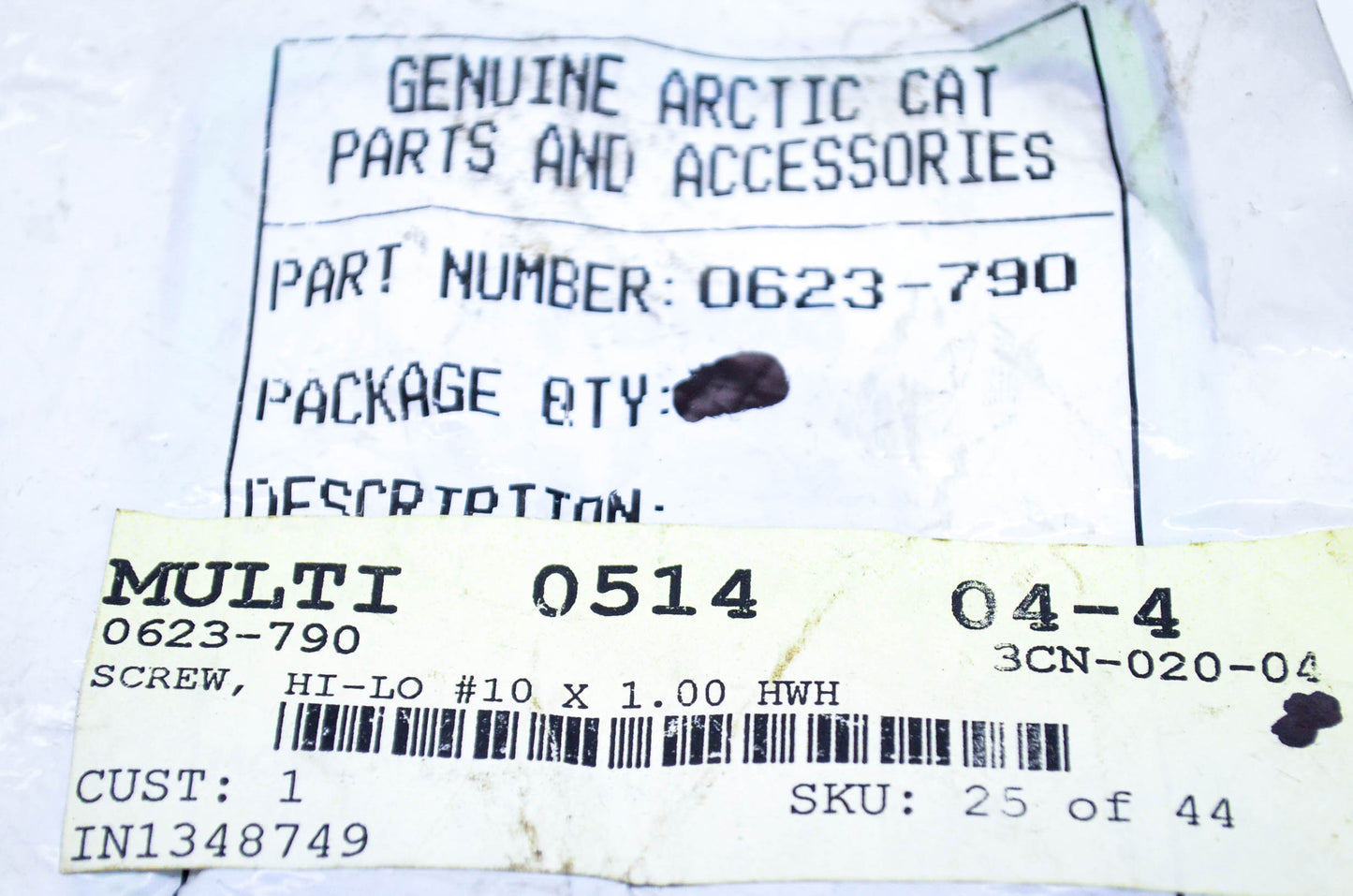 New OEM Arctic Cat 0623-790 Hi-Lo Screw #10x1.00 HWH NOS