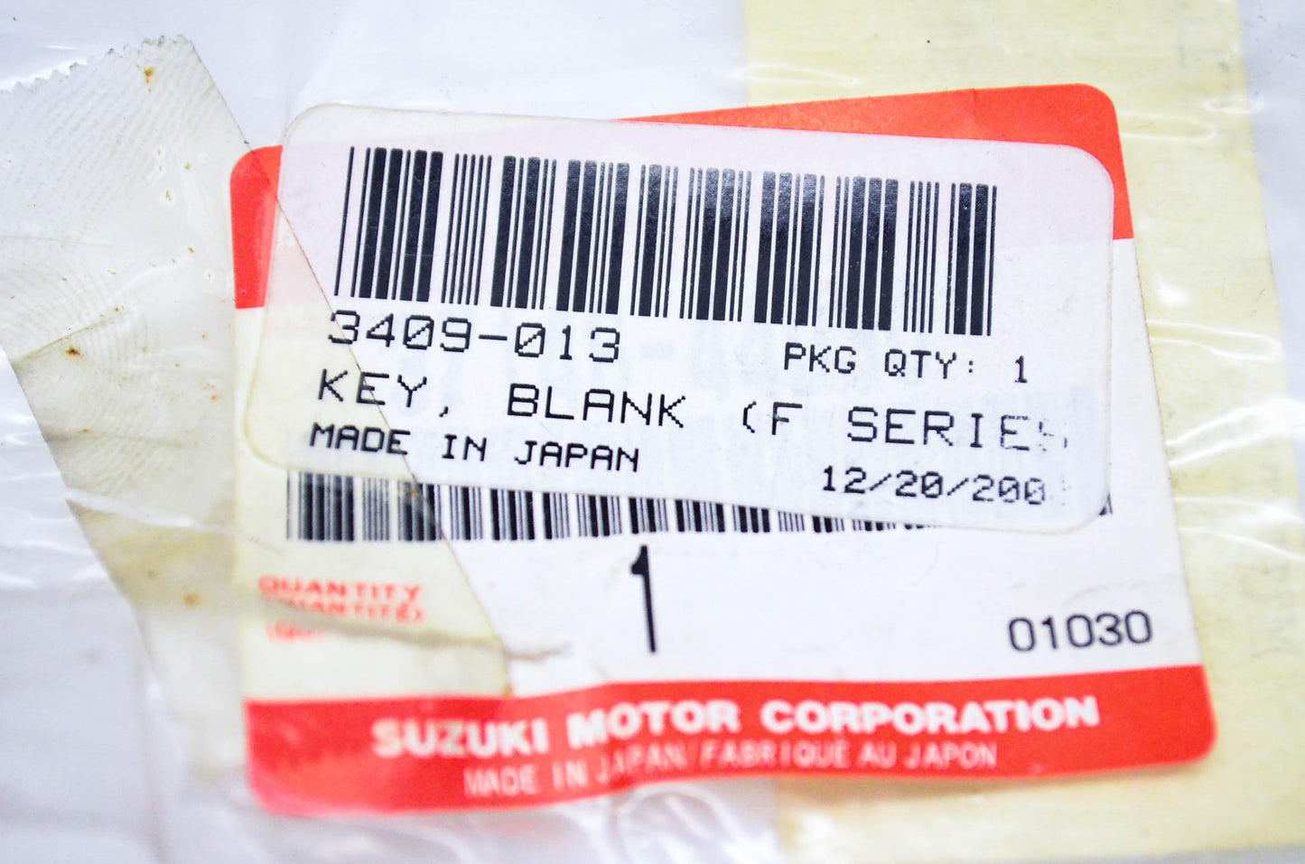 New OEM Suzuki 3409-013, A129 Key Blank F Series NOS