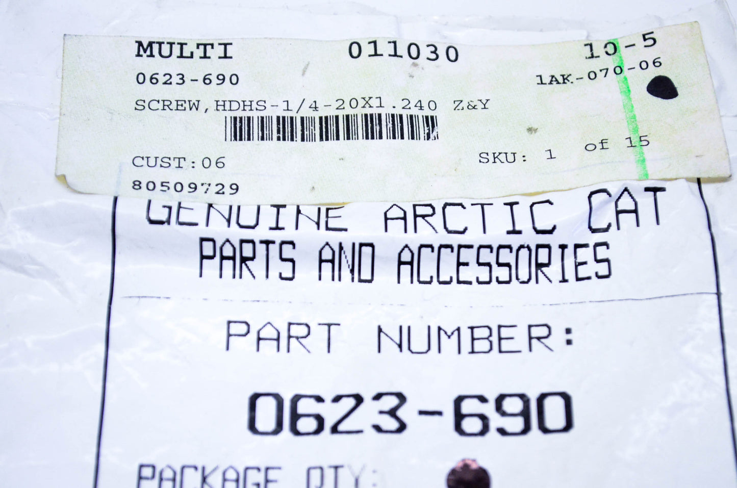 New OEM Arctic Cat 0623-690 Screw HDHS 1/4-20x1.240 NOS
