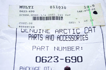 New OEM Arctic Cat 0623-690 Screw HDHS 1/4-20x1.240 NOS