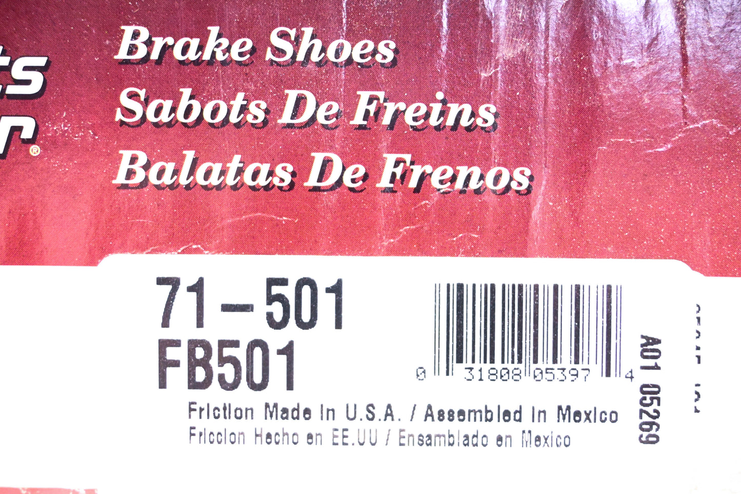 Parts Master FB501, 71-501 Brake Shoes Kit NOS