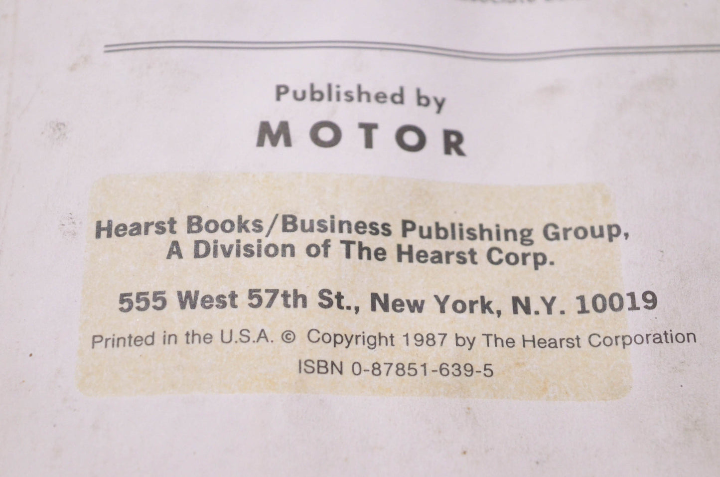 Motor 0-87851-639-5 Imported Wiring Diagram Manual 1985-86 Professional Service Trade Edition