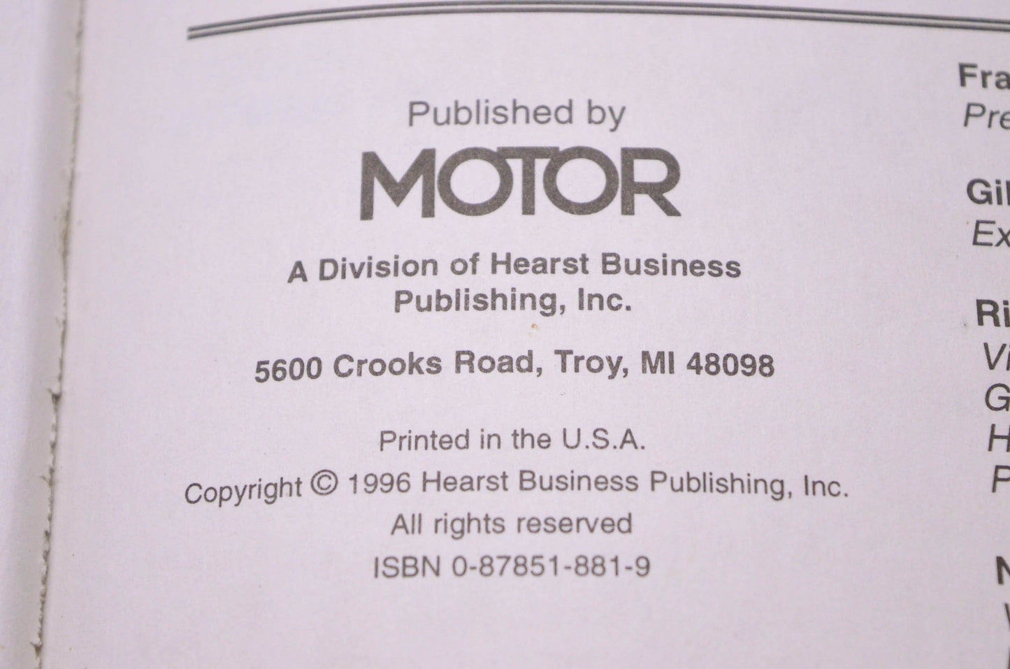 Motor 0-87851-881-9, 20612 Imported Wiring Diagram Manual 1995 Professional Service Trade Edition