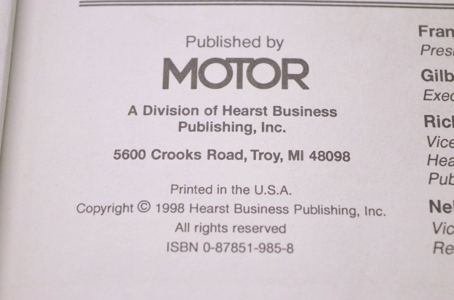 Motor 0-87851-985-8, 20614 Imported Wiring Diagram Manual 1997 Professional Service Trade Edition