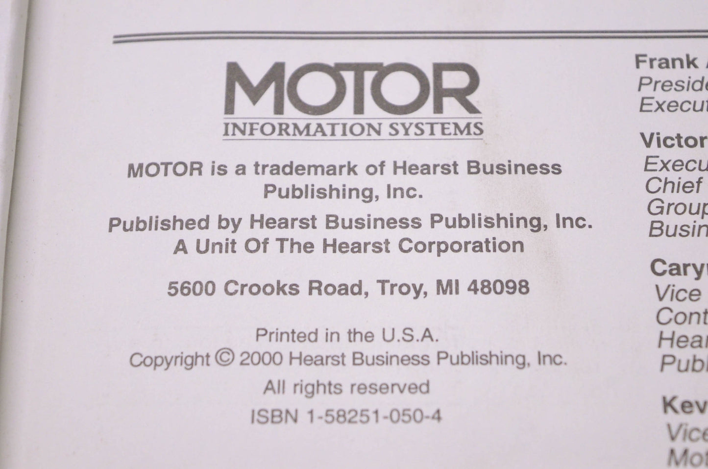 Motor 1-58251-050-4, 20615 Imported Wiring Diagram Manual 1998-99 Professional Service Trade Edition