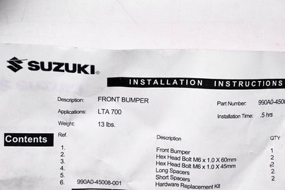 New OEM Suzuki 990A0-45008 Front Bumper NOS