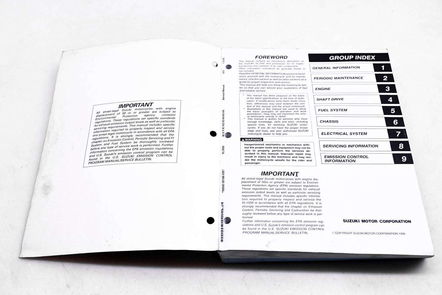 OEM Suzuki 99500-39168-03E VL1500 1998 Service Manual