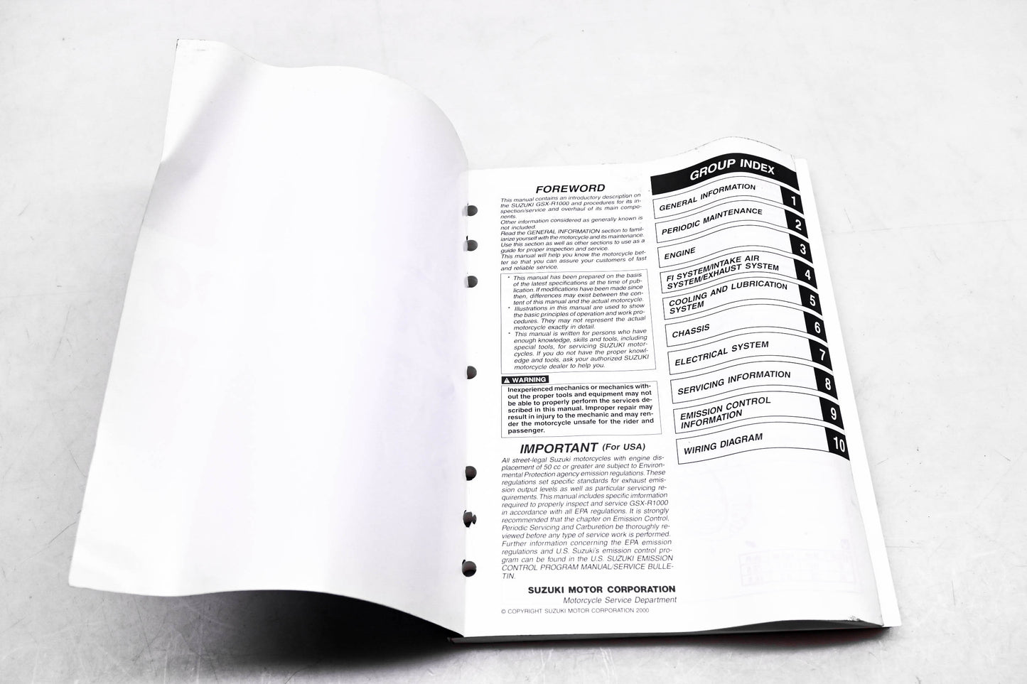 OEM Suzuki 99500-39210-01E GXS-R1000 K1 2000 Service Manual
