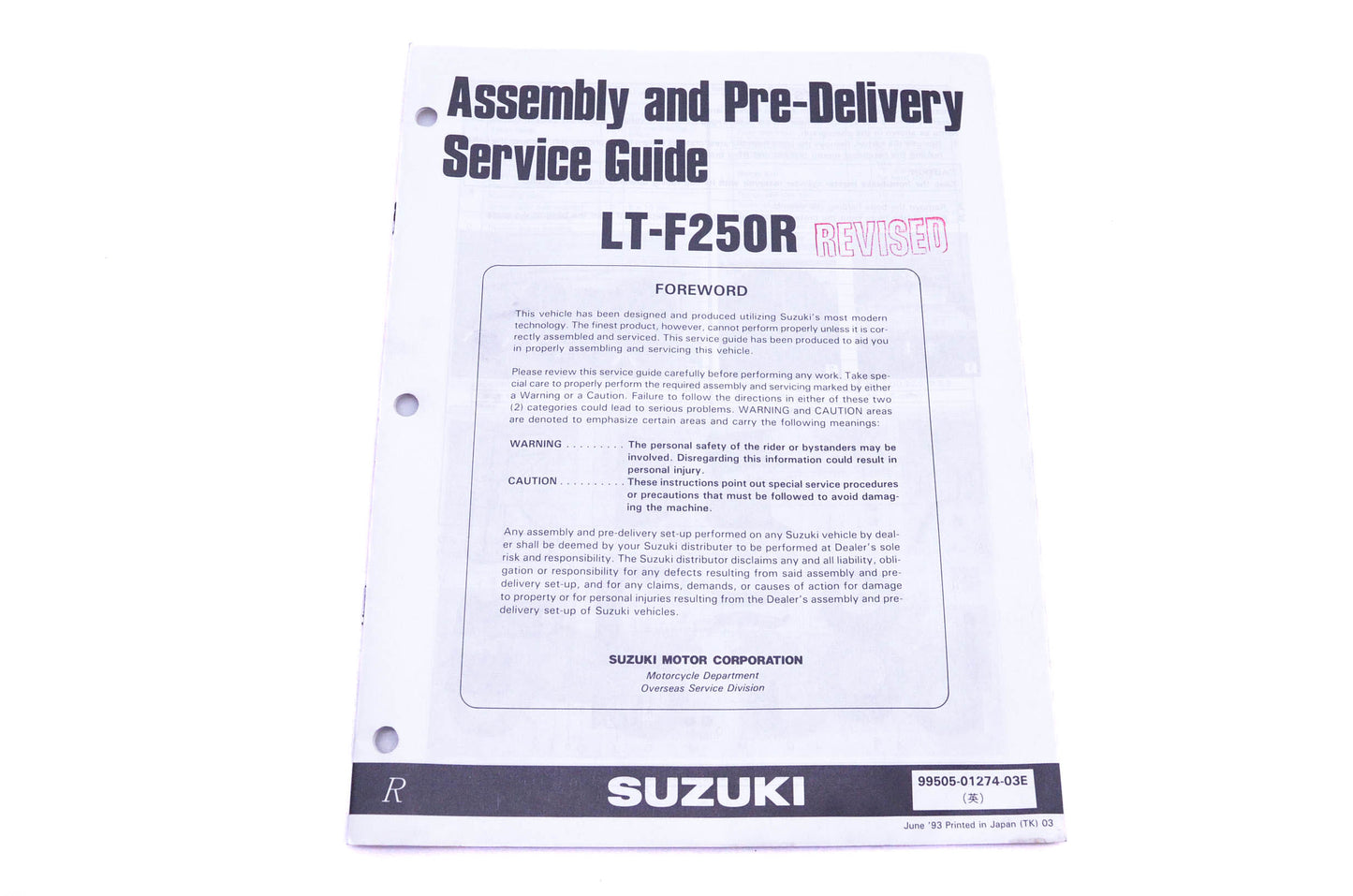 OEM Suzuki 99505-01274-03E LT-F250R Assembly Service Guide