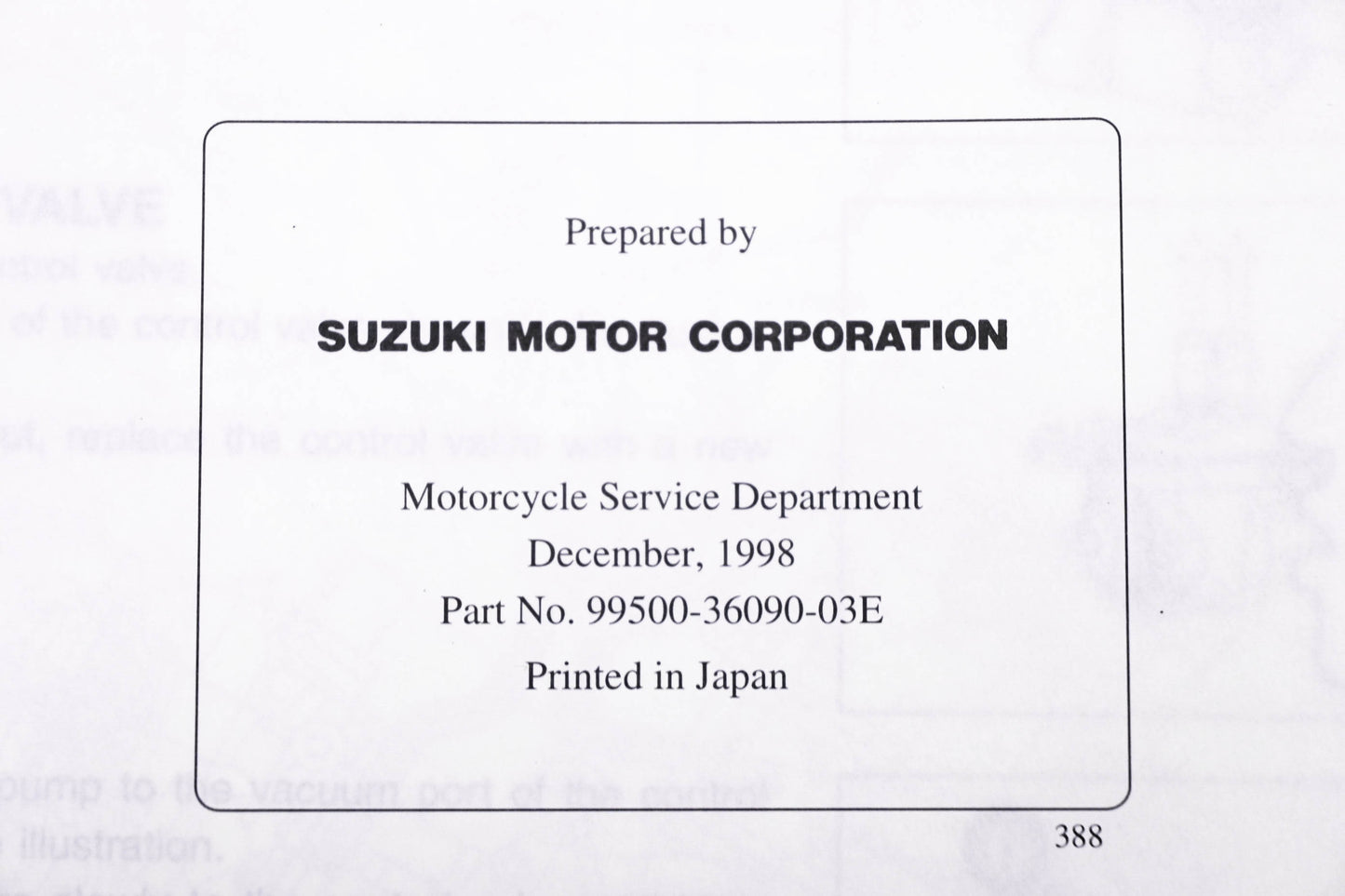 OEM Suzuki 99500-36090-03E SV650 1998 Service Manual