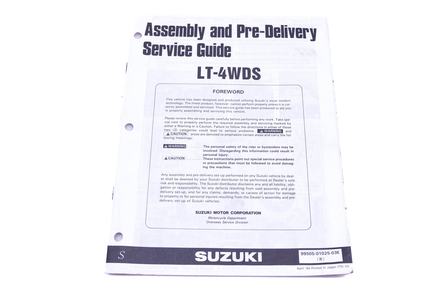 OEM Suzuki 99505-01025-03E LT-4WDS Assembly Service Guide