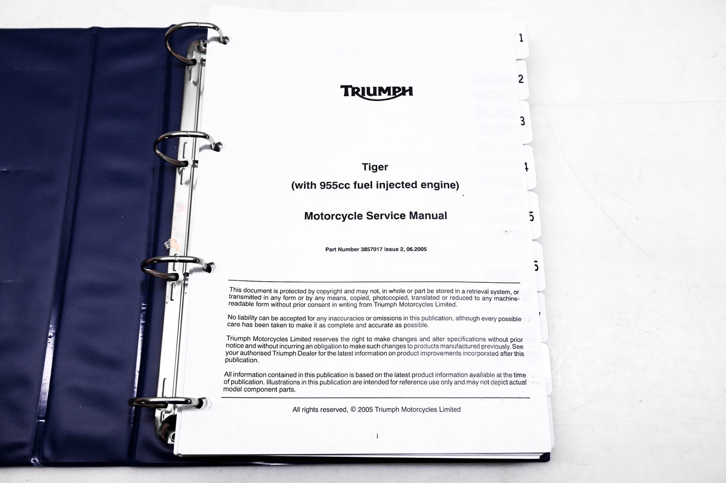 OEM Triumph T3857017 Tiger 955cc Motorcycle Service Manual