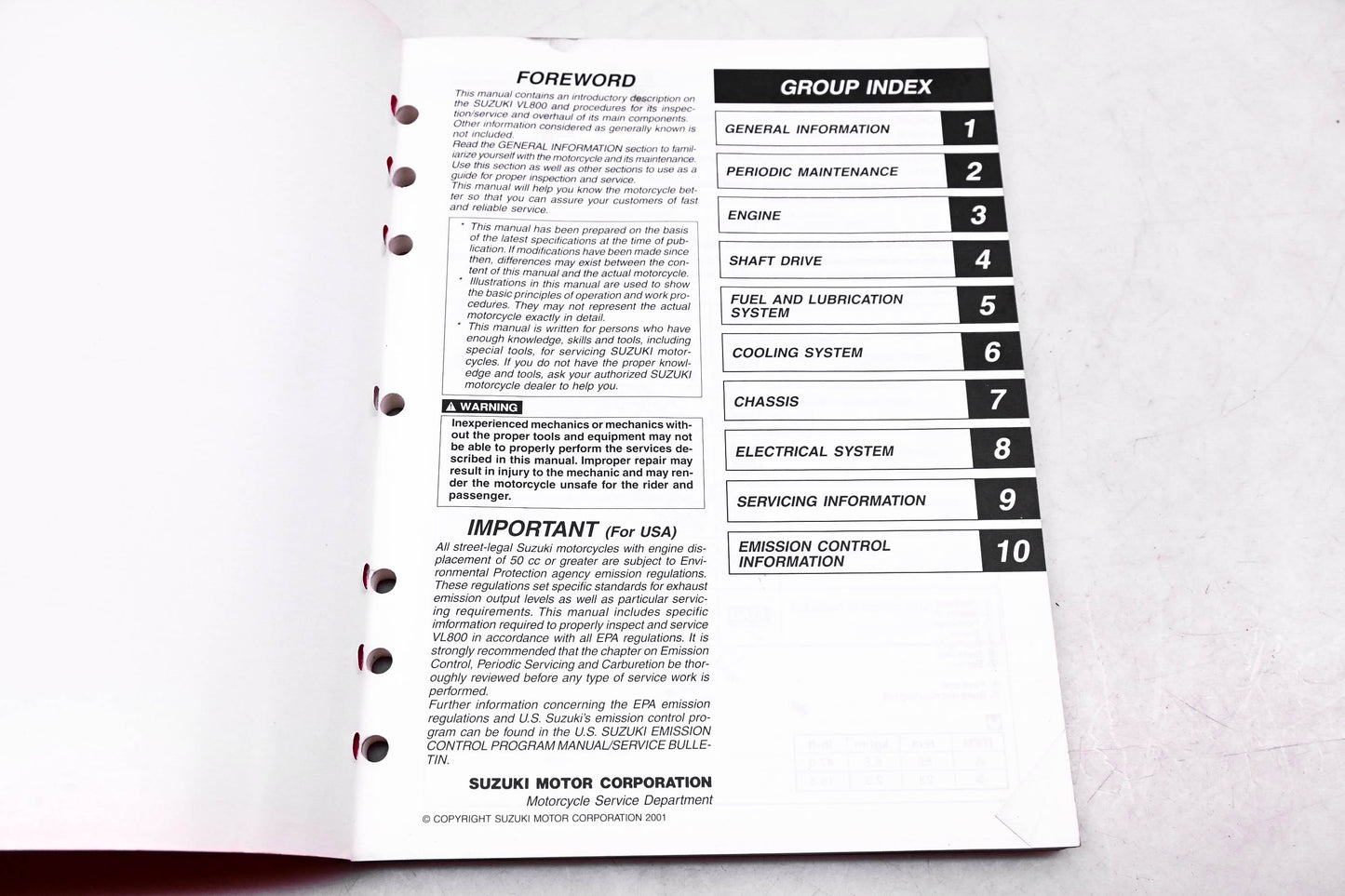 OEM Suzuki 99500-38040-01E VL800 K1 Service Manual