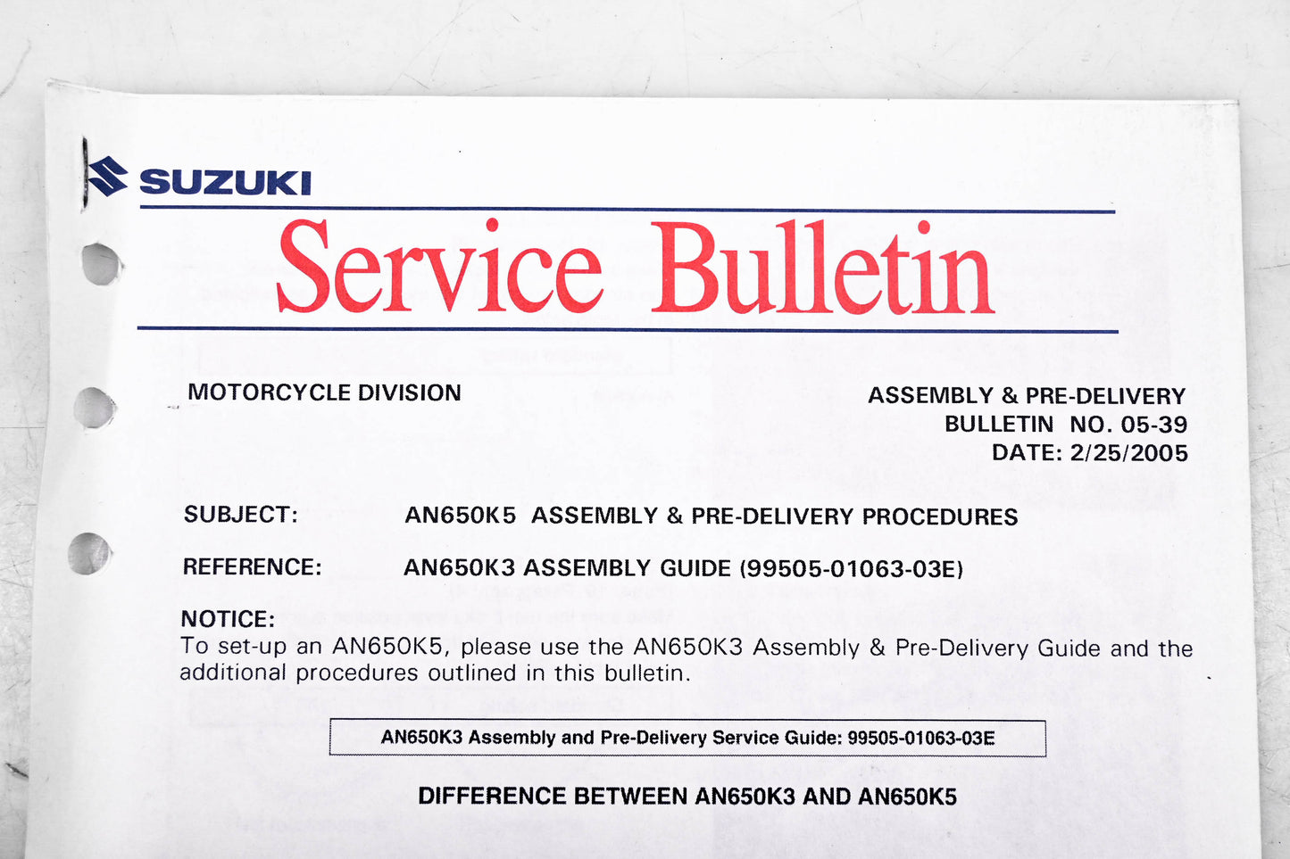 OEM Suzuki 05-39, 11 Service Bulletins AN650