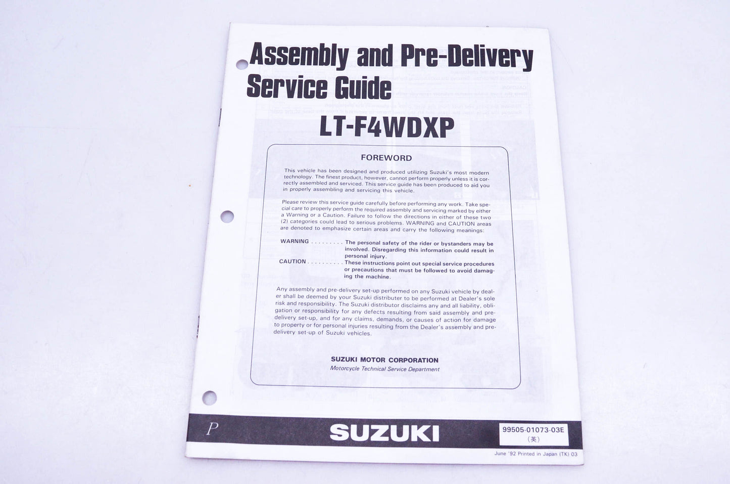 OEM Suzuki 99505-01073-03E LT-F4WDXP Assembly Service Guide