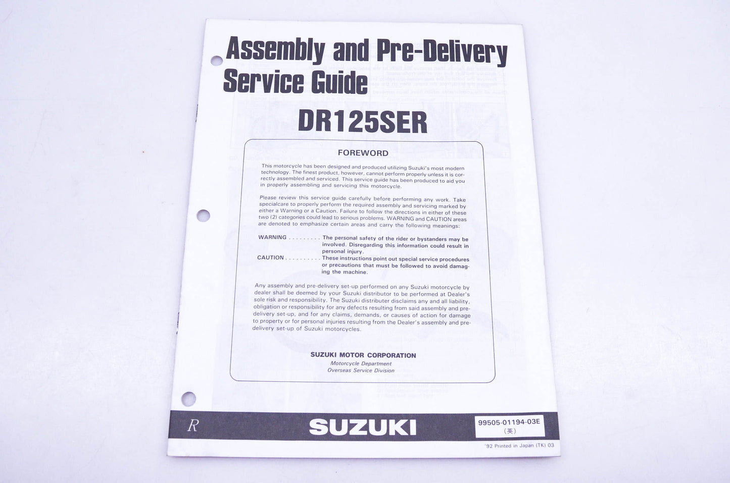 OEM Suzuki 99505-01194-03E DR125SER Assembly Service Guide