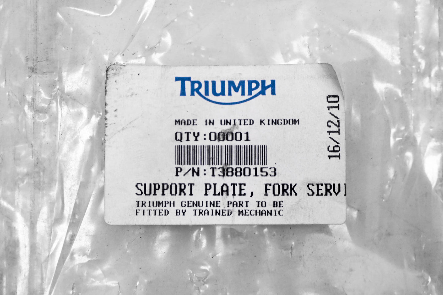 New OEM Triumph T3880153 Fork Service Support Plate NOS