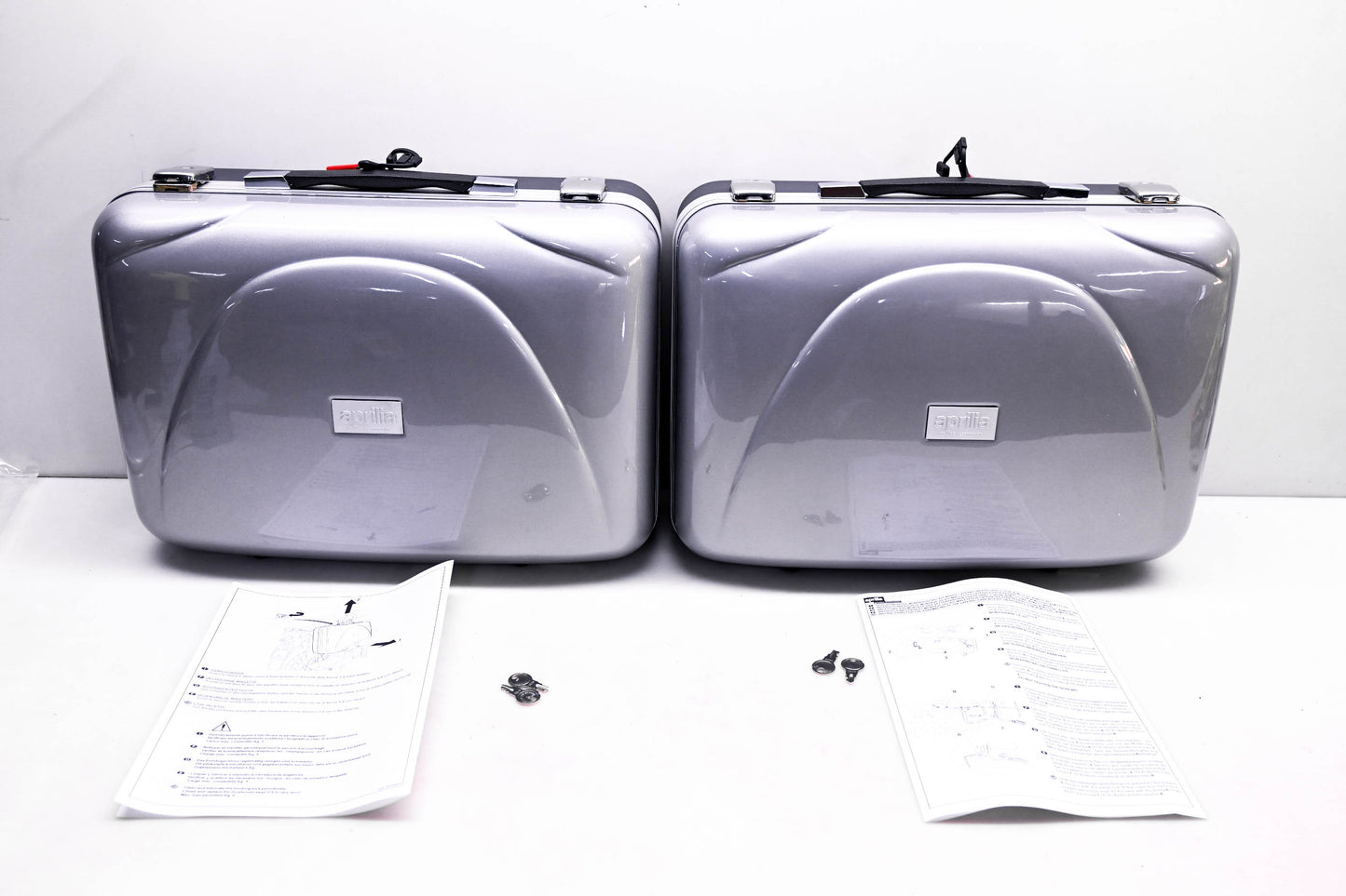 Aprilia 8790173, 8790177 Silver Pegaso Lateral Case Side Pannier Kit NOS