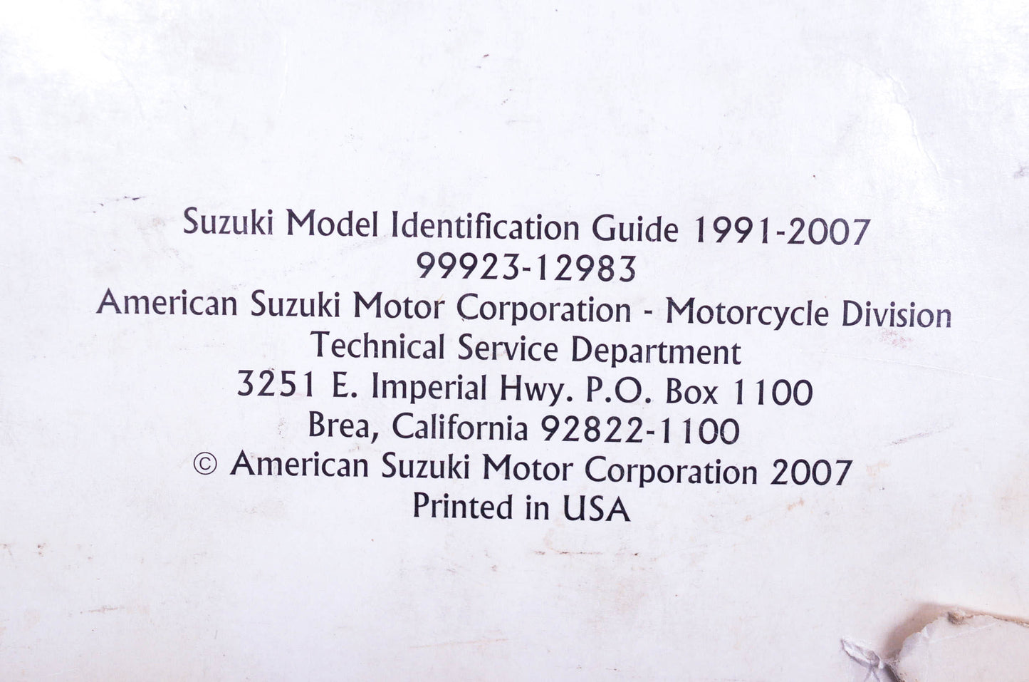 OEM Suzuki 99923-12983 Motorcycle & ATV Identification Guide 1991-2007
