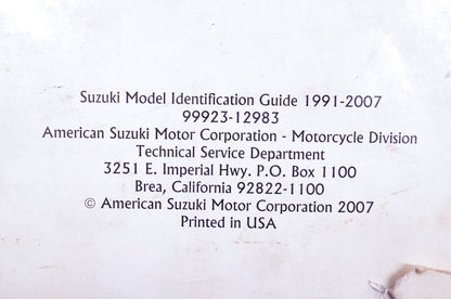 OEM Suzuki 99923-12983 Motorcycle & ATV Identification Guide 1991-2007