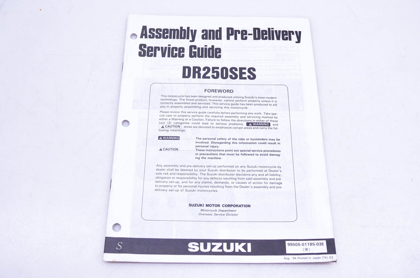 OEM Suzuki 99505-01185-03E DR250SES S Assembly Service Guide