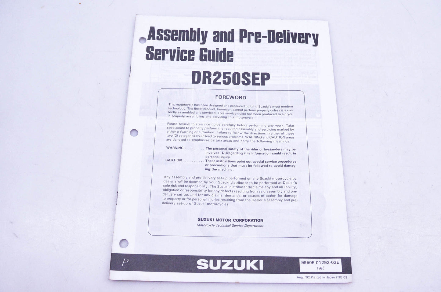 OEM Suzuki 99505-01293-03E DR250SEP P Assembly Service Guide