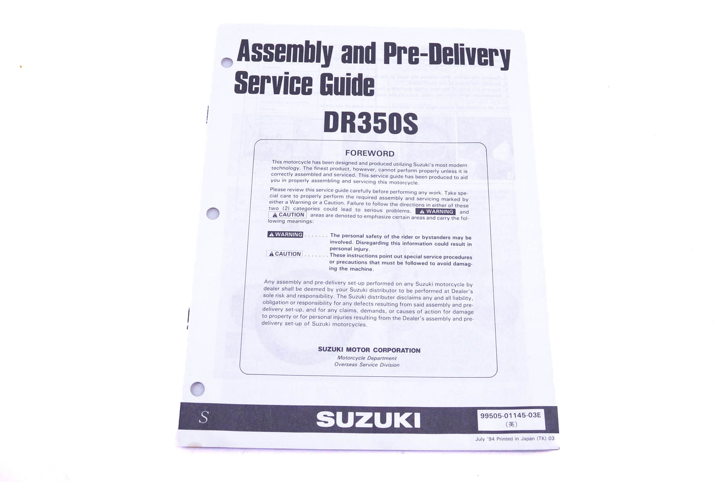 OEM Suzuki 99505-01145-03E DR350S S Assembly Service Guide