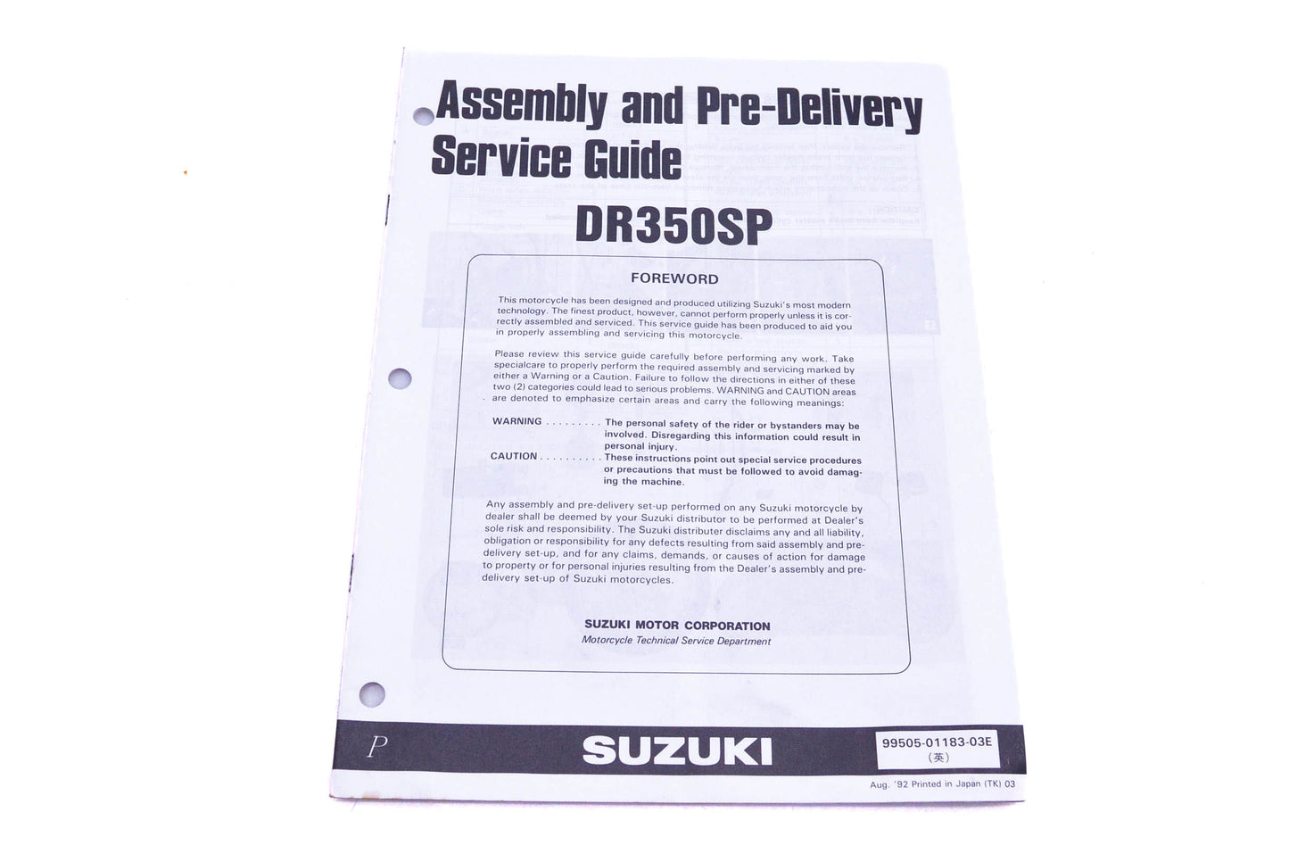 OEM Suzuki 99505-01183-03E DR350SP Assembly Service Guide